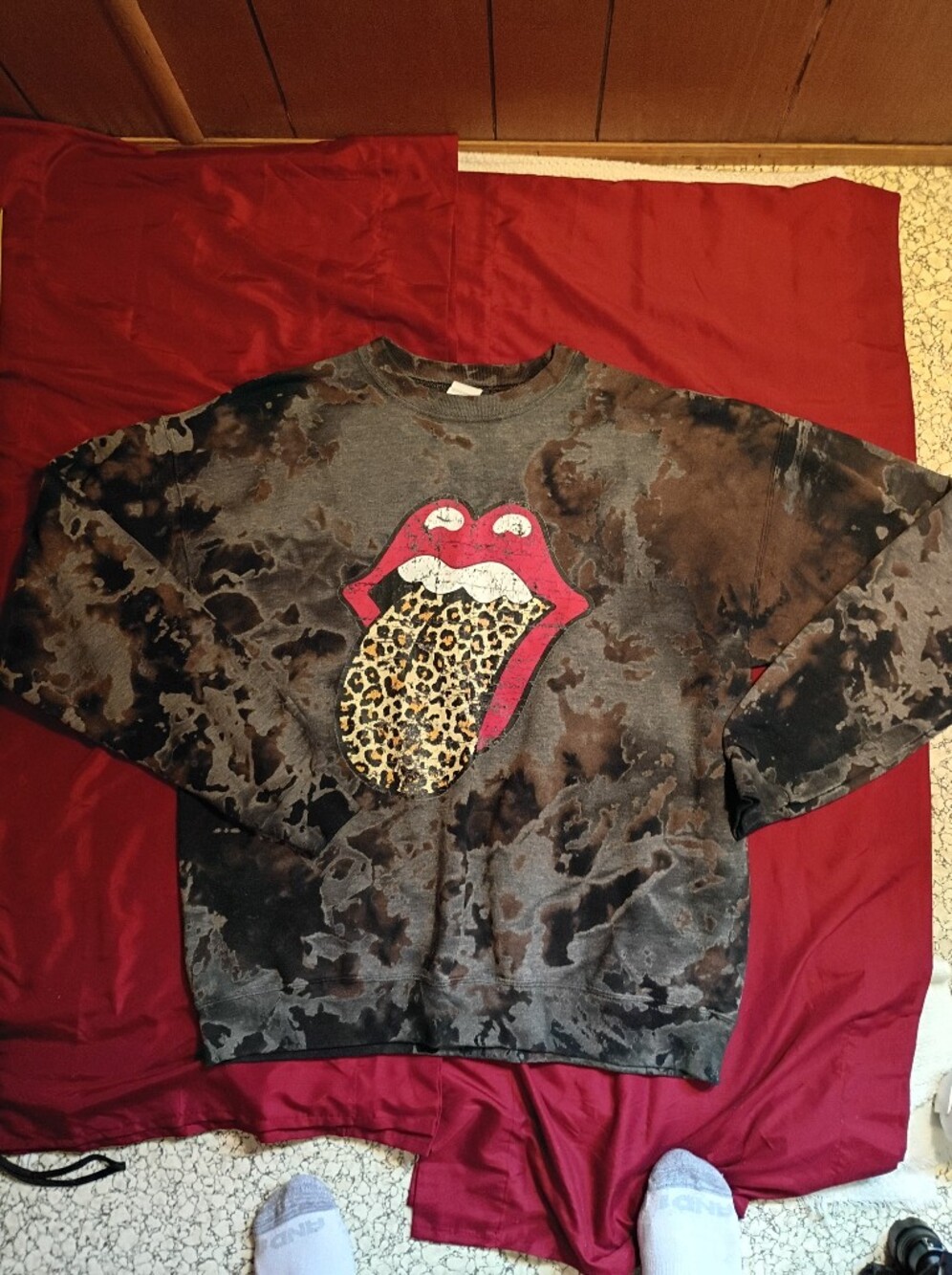 Hanes Black Tie-Dye Sweatshirt with Red Leopard Tongue Graphic